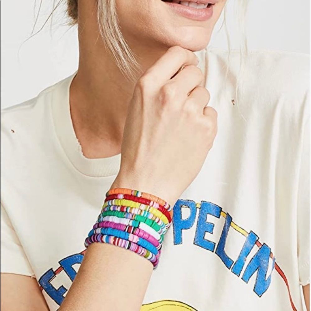 Heishi Bracelet Surfer Women Stackable clay Beaded Stretch Bracelet